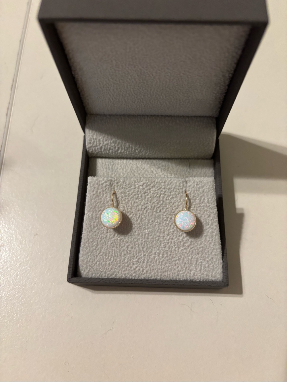 14K Gold Drop Opal Dangle Earrings - White Opal